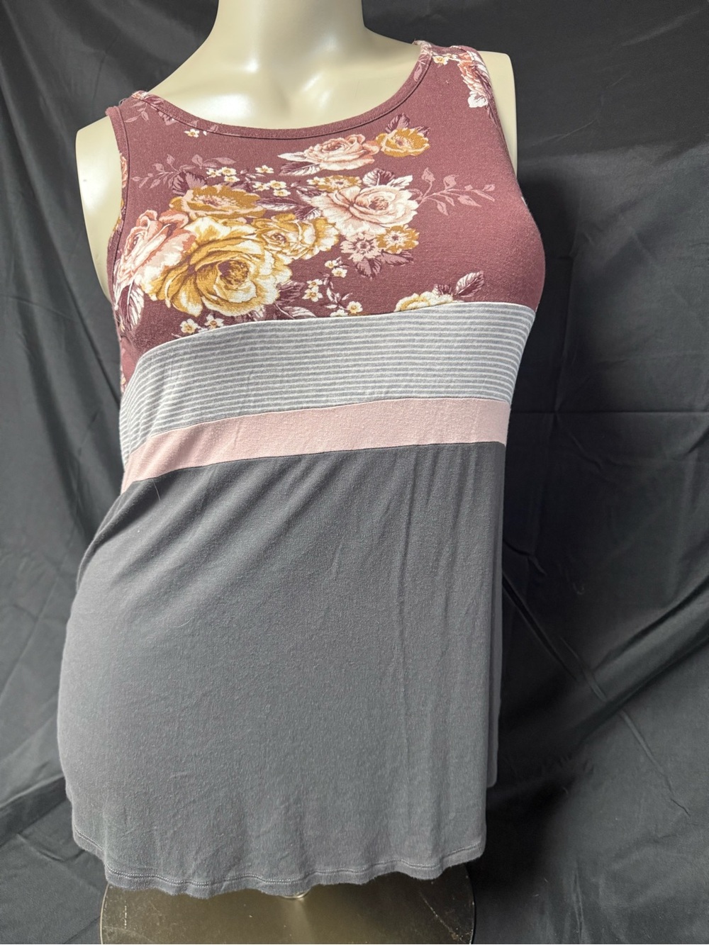 Maurices Floral Block Tank Top in Mauve, Pink and Gray